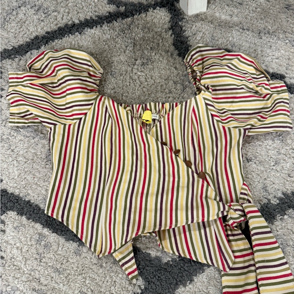 Moon River Multicolor Striped Wrap Blouse